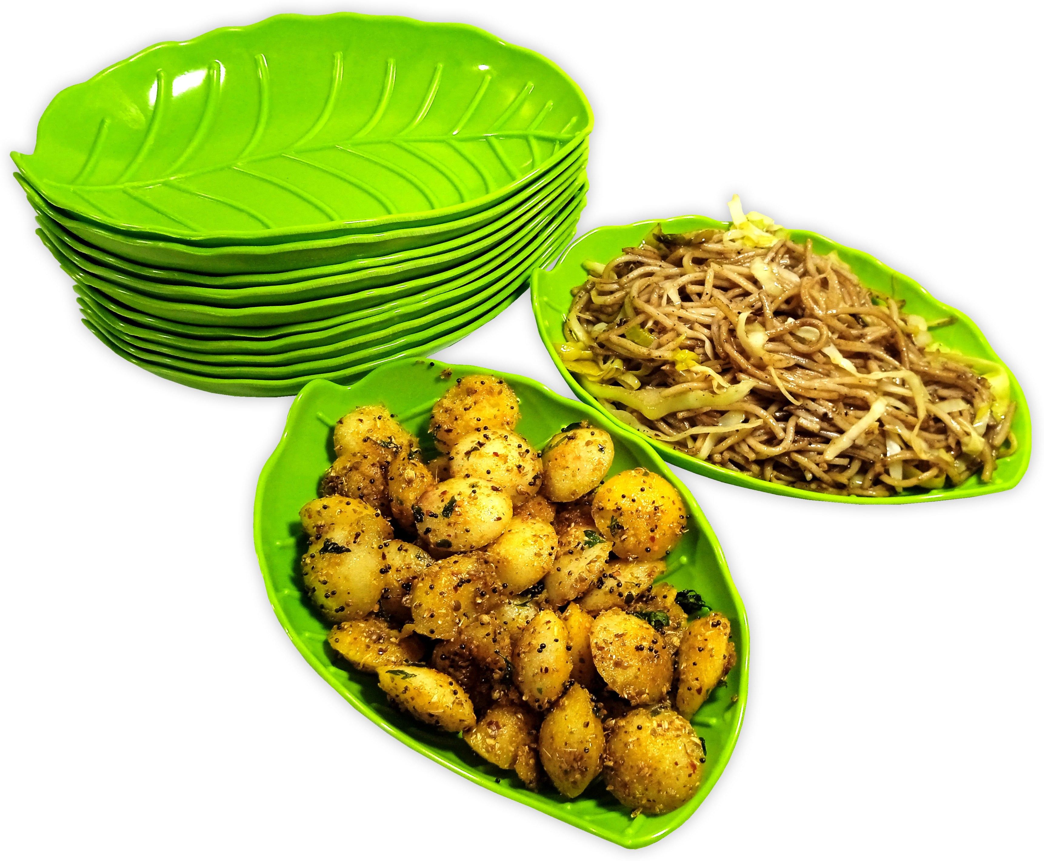 Melamine Stylish Leaf Shape Quarter Plates-Snacks Plates In Green Color Quarter Plate-image-48
