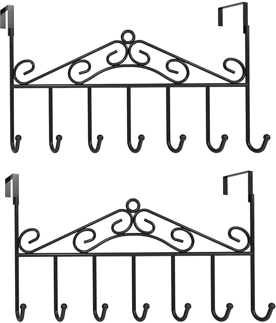 2Pack Door Hanger with 7 Hooks, Metal Hanging Towel Rack, Back of Door Organizer Door Hanger