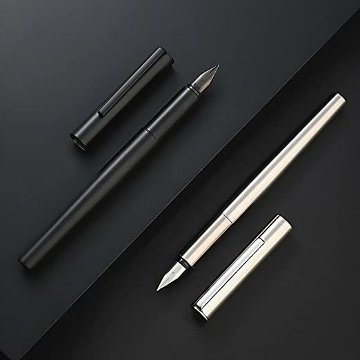 ledos Set Of 2 - Jinhao 35 Matt Black & Silver Metal Body Fine Nib With Converter Fountain Pen-picture-21