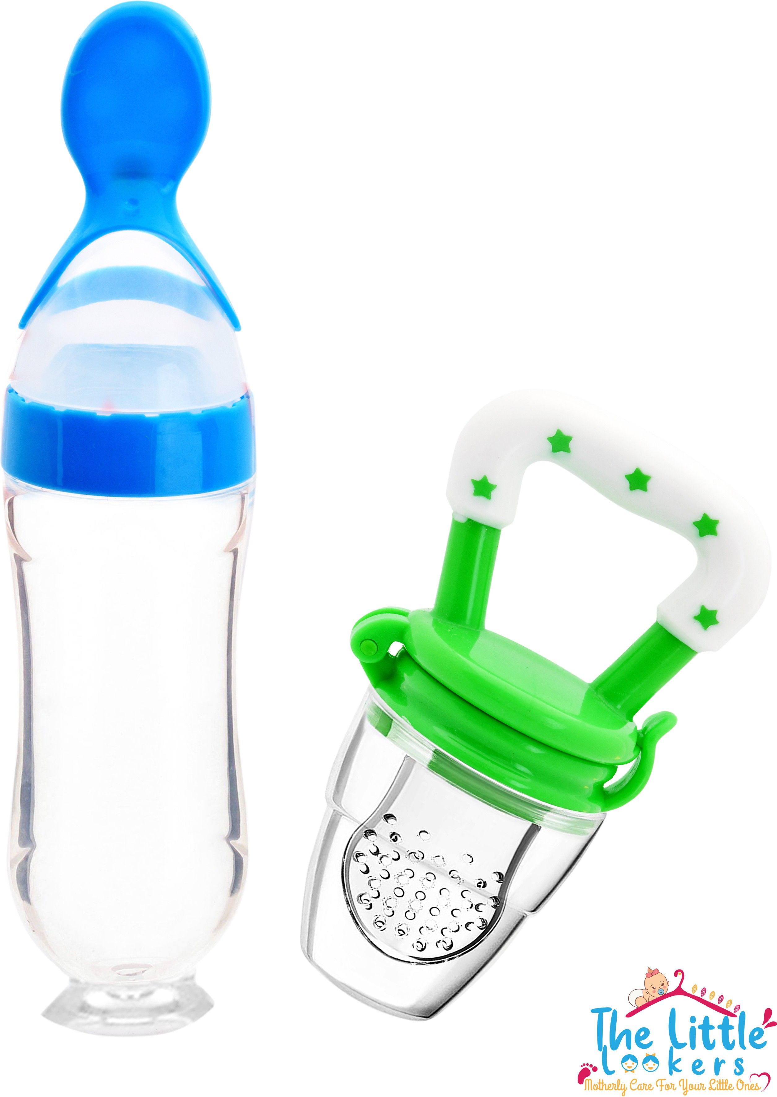 Infant Squeezy Food Grade Silicone Bottle Feeder & Silicone Food Fruit Pacifier/Nibbler/Soother for Babies/Kids/Children (Squeezy Feeder 'Blue' + Pacifier 'Green'') (Pack of 2)- Silicone-image-29