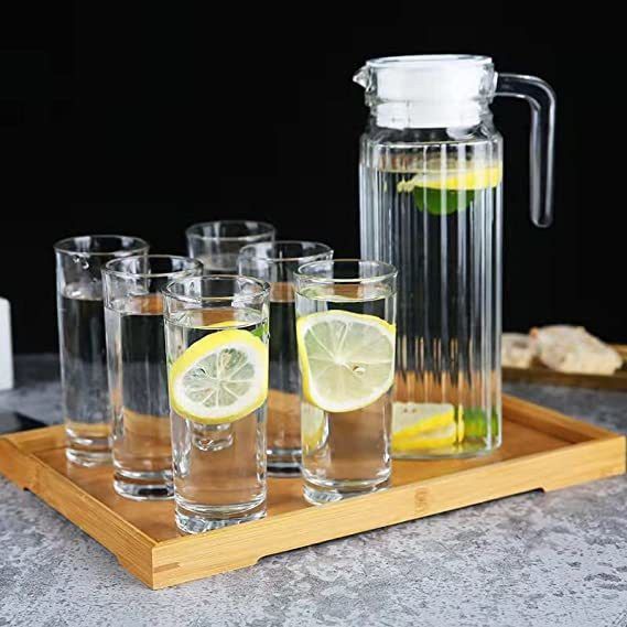 S1Store Italian Premium Juice and Water Jug Glass Combo Set of 7 and Jug Glass Combo Set For Dining Table,(6 Glasses 290ML and 1 Jug 1.1 Liter), Transparent, Juice or Water Glass and Jug Set for Dining Table, Highball Water Glasses Jug Glass Set-image-5
