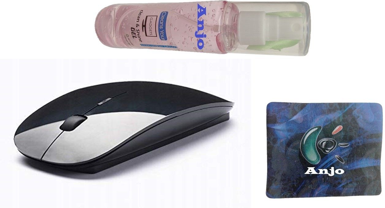 ANJO Combo of Ultra Slim Wireless Mouse, Mouse Pad & Cleaning Gel 100ml Wireless Ambidextrous OpticalGaming Mouse-image-48