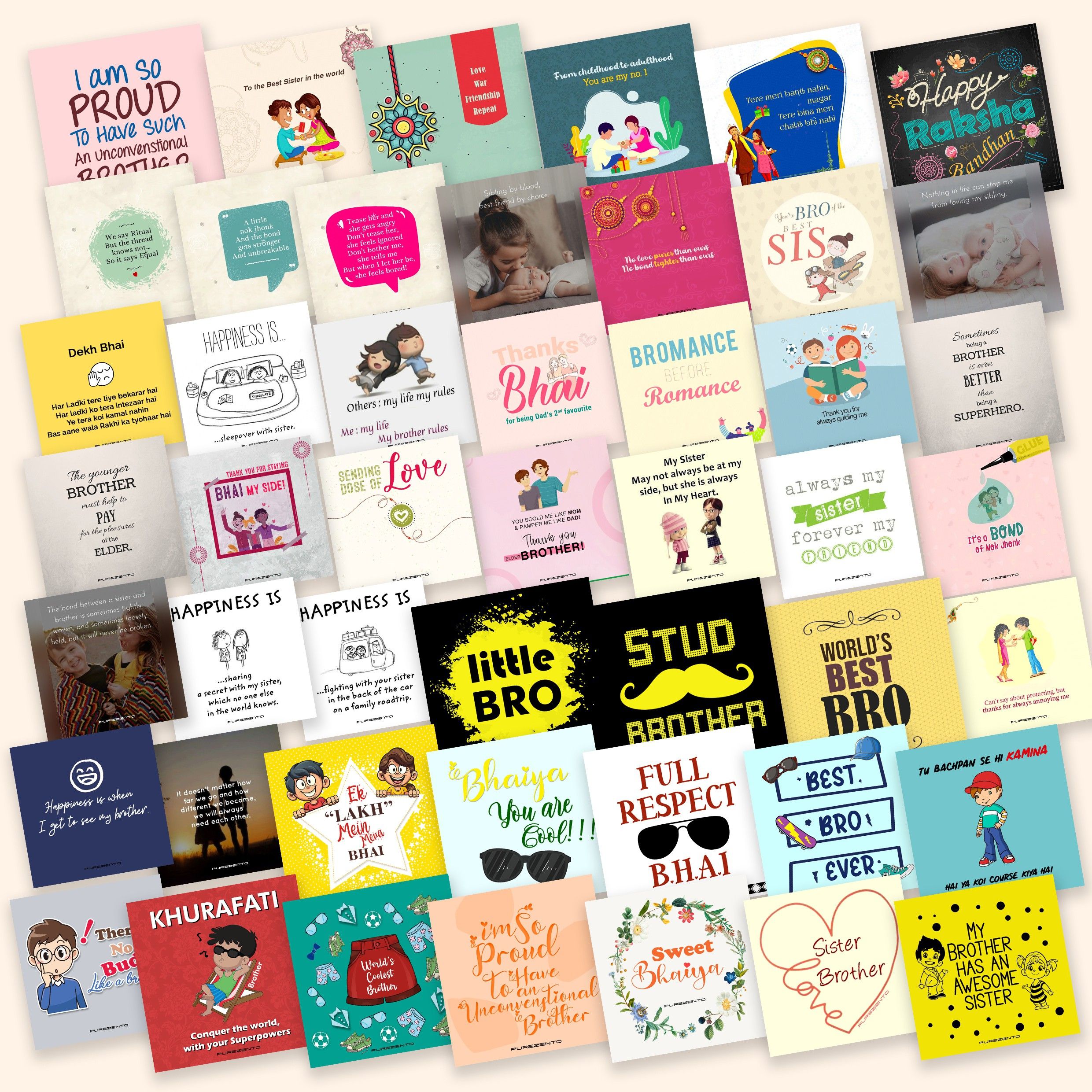 purezento Set of 48 Brother Sister cards or DIY cards for Raksha Bandhan/Birthday Greeting Card-picture-14