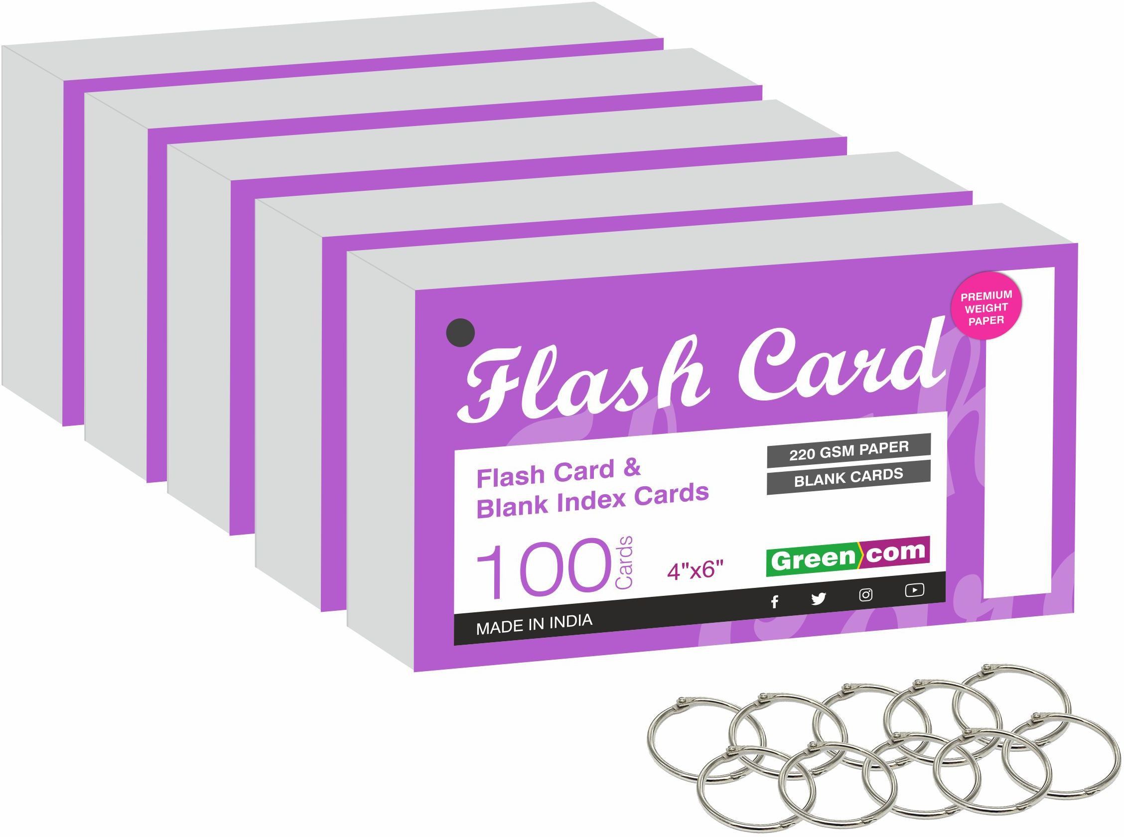 500 pack Blank Index Cards, Flash cards 4" x 6", White, 220 GSM with 10 pcs Free Binder Rings 3-Part Roomy 4" x 6" size is perfect for detailed study, presentations or lists-image-38