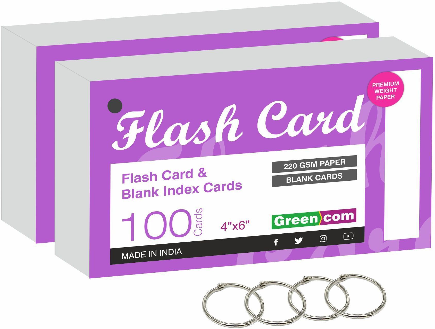 200 pack Blank Index Cards, 4" x 6", Plain White 220 GSM with 4pcs Free Binder Rings Flash cards 3-Part Roomy 4" x 6" size is perfect for detailed study, presentations or lists-image-37