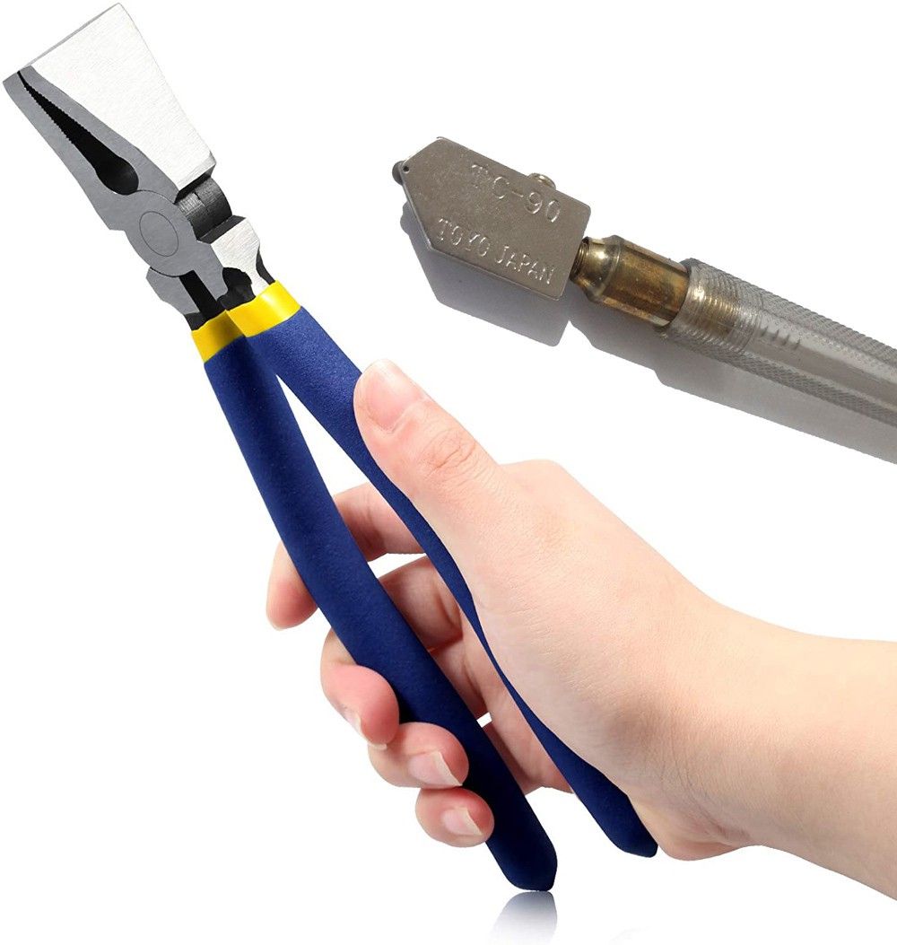 Toyo Glass Cutter TC-90 (1 Pcs) Glass Pliers Flat Jaws 8“ Breaking (1Pcs) 2-8mm Glass Straight Cutting Durable Breaking Tool Tile Stained Glass Work Glass Cutter-image-11