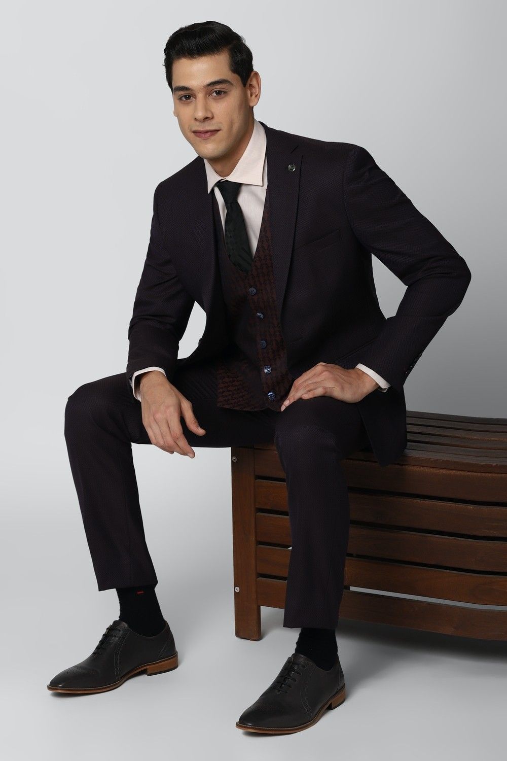 peter england Men Single Breasted - 2 button Textured Suit-picture-30