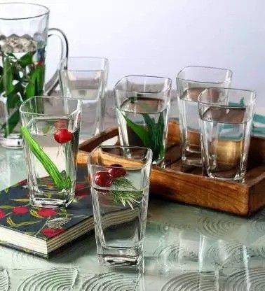 (Pack of 12) Square shape regular Water ,Juice and beer Glasses -12 Pieces, Transparent Glass Set Water/Juice Glass-image-1