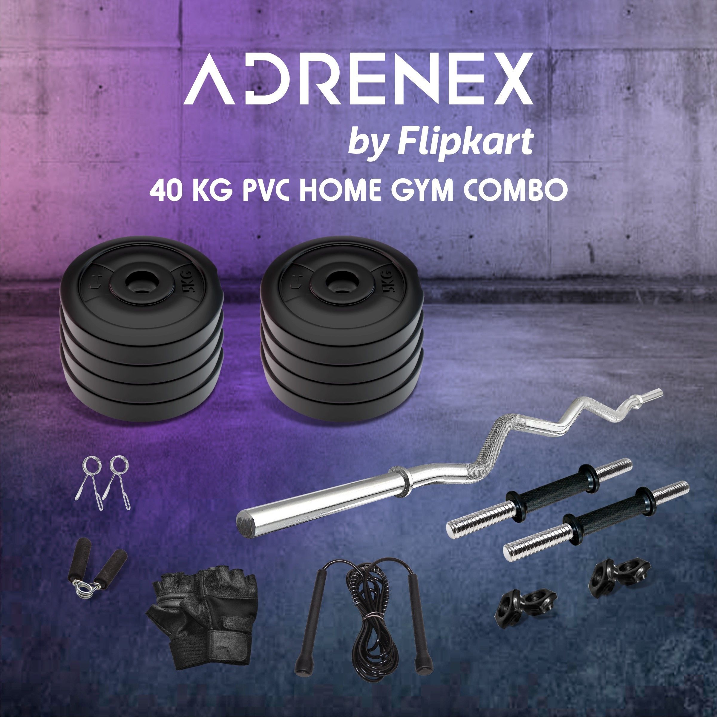 adrenex 40 kg PVC 40 KG COMBO 3-WB Home Gym Kit Home Gym Combo-picture-36