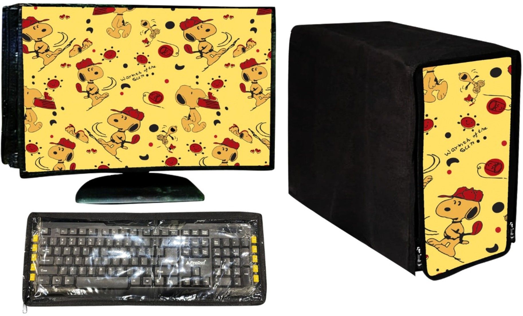 RS Creations Desktop Computer Cover Full Set for 19 inch Computer Monitor, Keybord (8*18 Inch) and CPU (7.5*18*16 Inch) - CC-19-IN-YELLOW CARTOON_P1-image-26