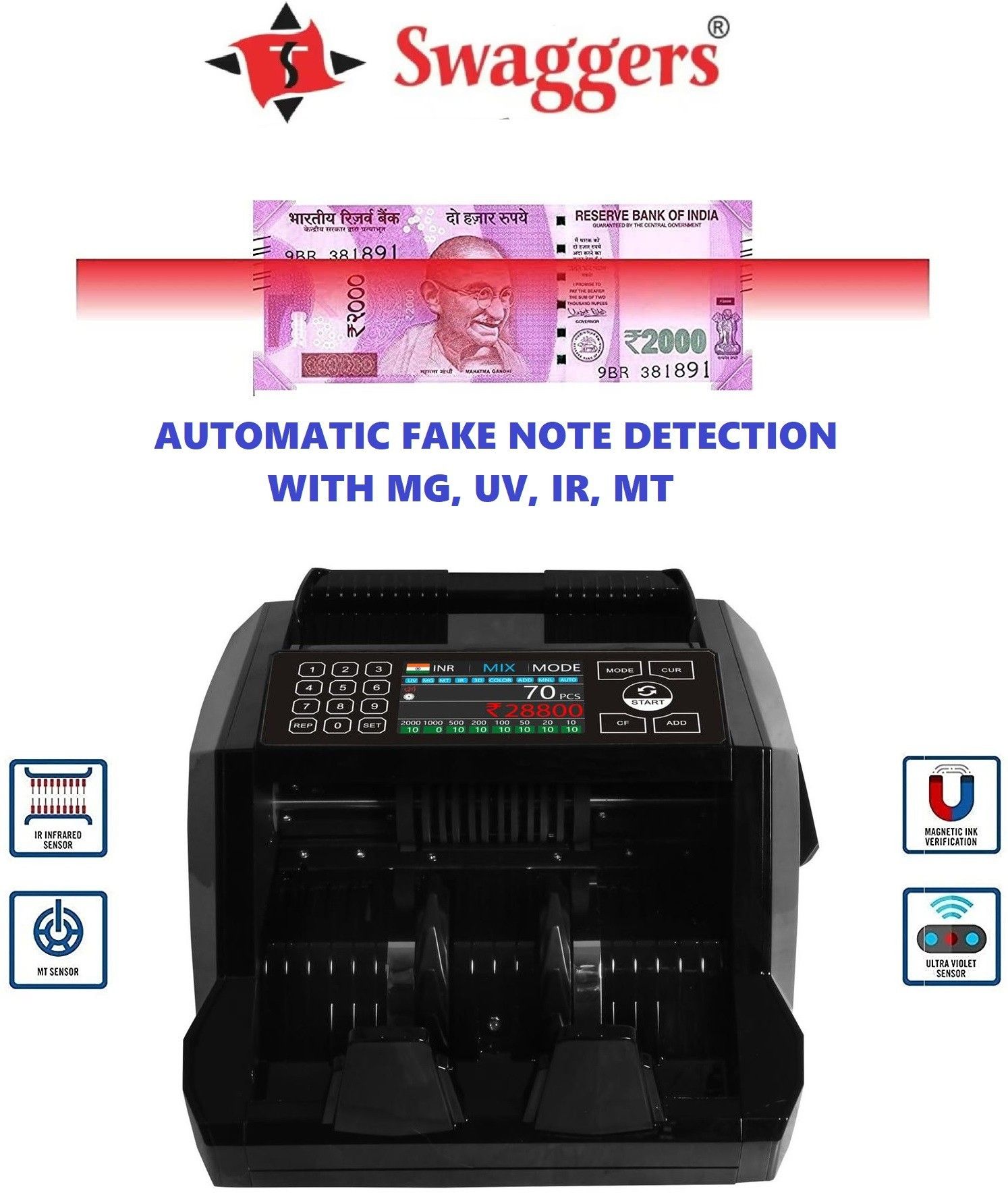 SWAGGERS Touch Value Black mix currency counting machine Note Counting Machine-image-32