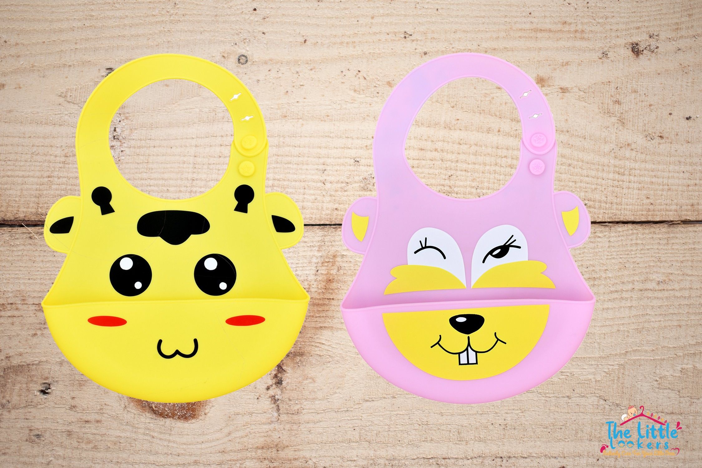 the little lookers Silicone Feeding Bib with Adjustable Strap, Waterproof, Easy to wash, Stain Proof | BPA Free/Soft Material Bibs with Tray/Food Catcher (Yellow & Pink, Pack of 2)-picture-19