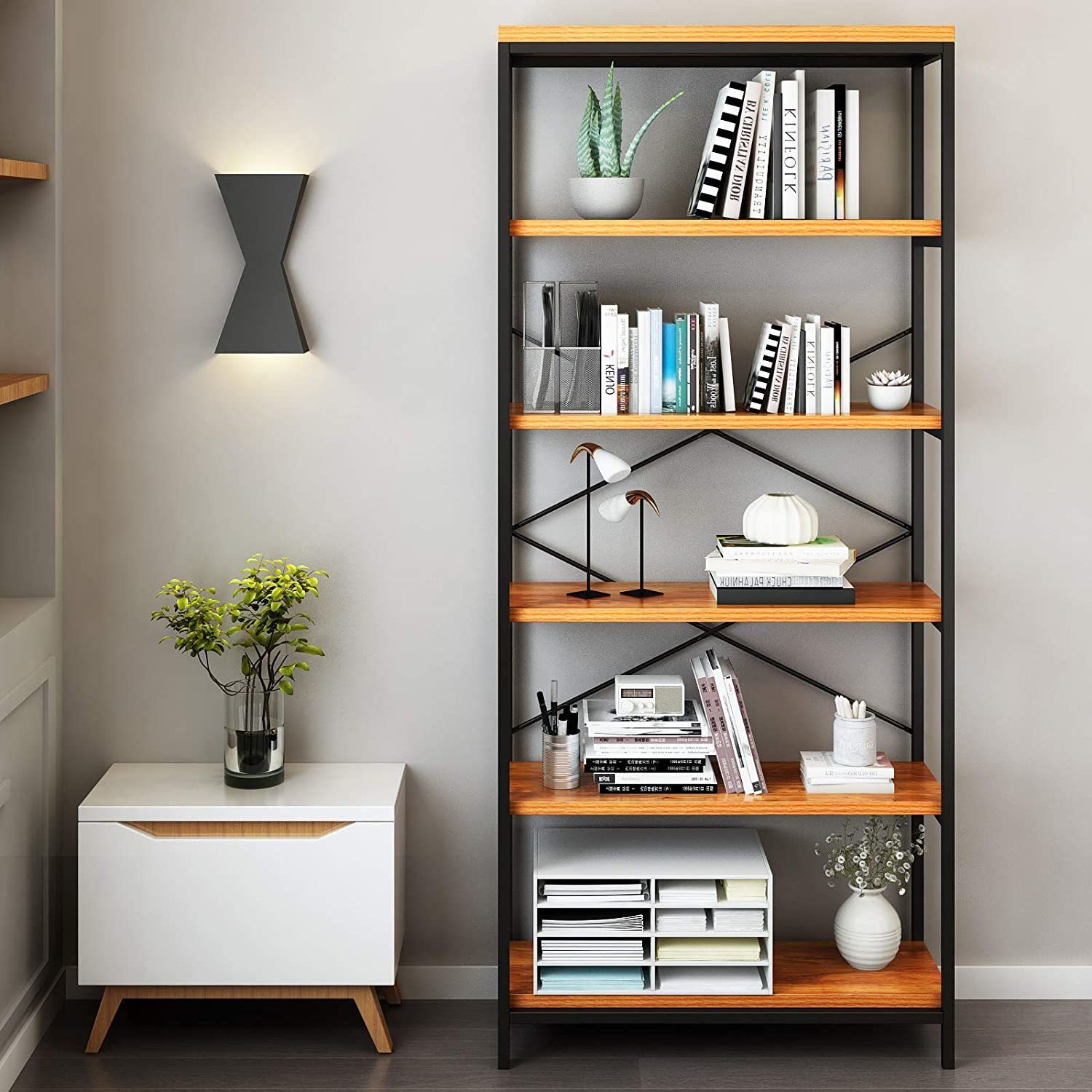 flipkart perfect homes 71 Tall Modern Bookshelf 6 Foot, Free Standing Display Shelving Unit, Solid Wood Open Book Shelf-picture-12