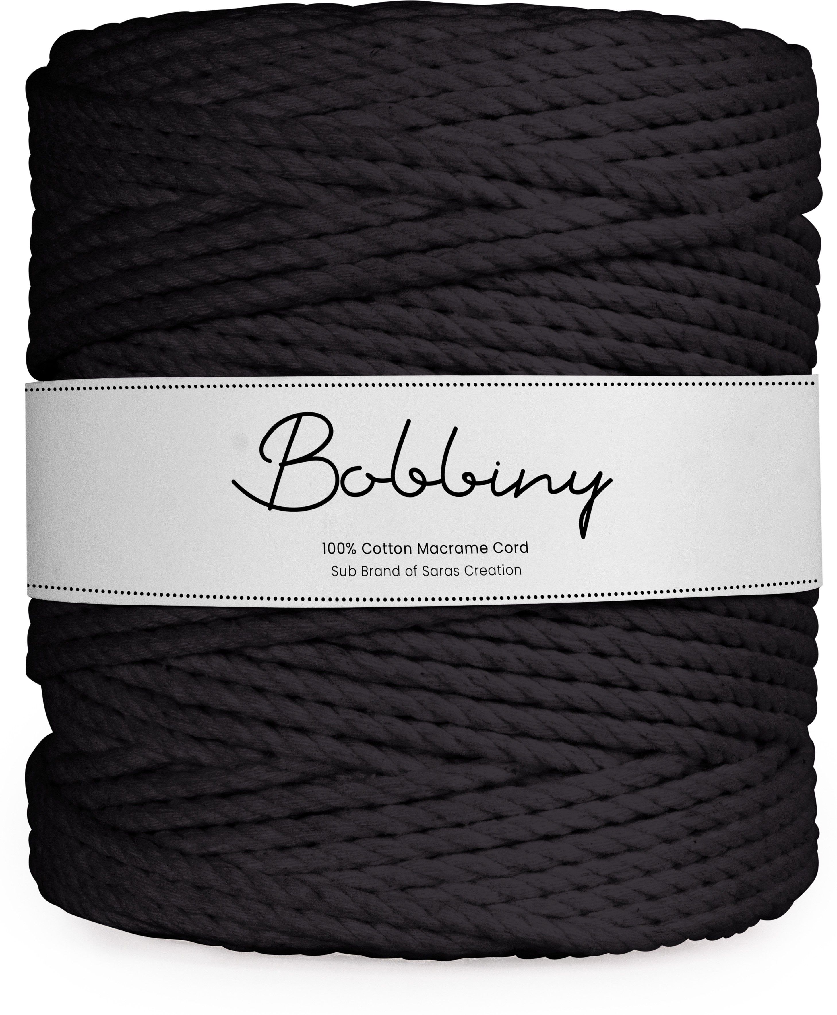 bobbiny 3Ply Twisted Macrame 4mm 100Mtr.Cotton Cord Dori Thread Macrame Black-picture-15