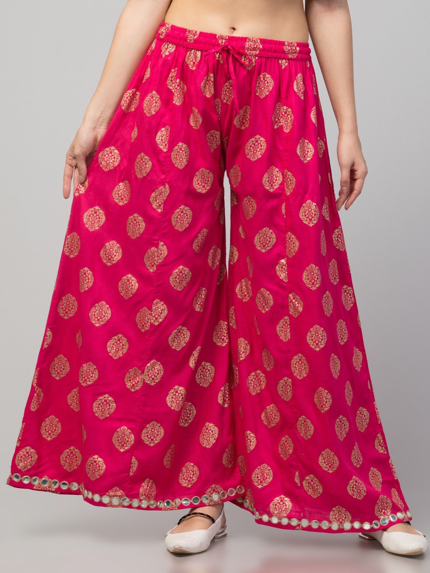 fambee Women Flared Pink Viscose Rayon Trousers-picture-14