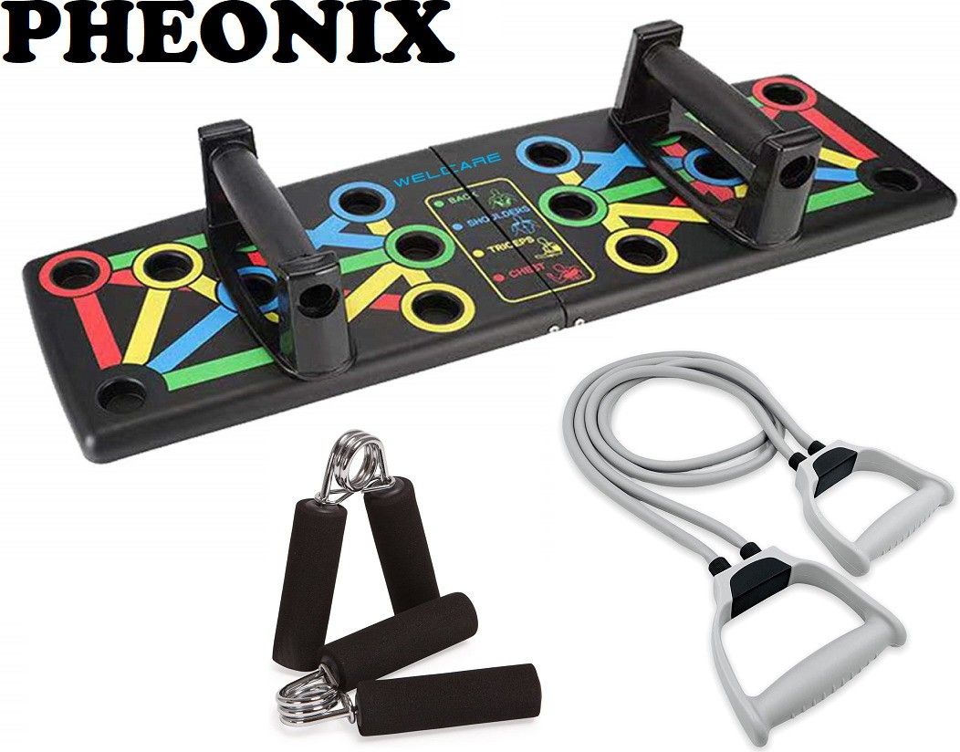 Combo Of Push Up Board With Double Toning Tube And 2 Foam Hand Gripper Fitness Accessory Kit Kit
