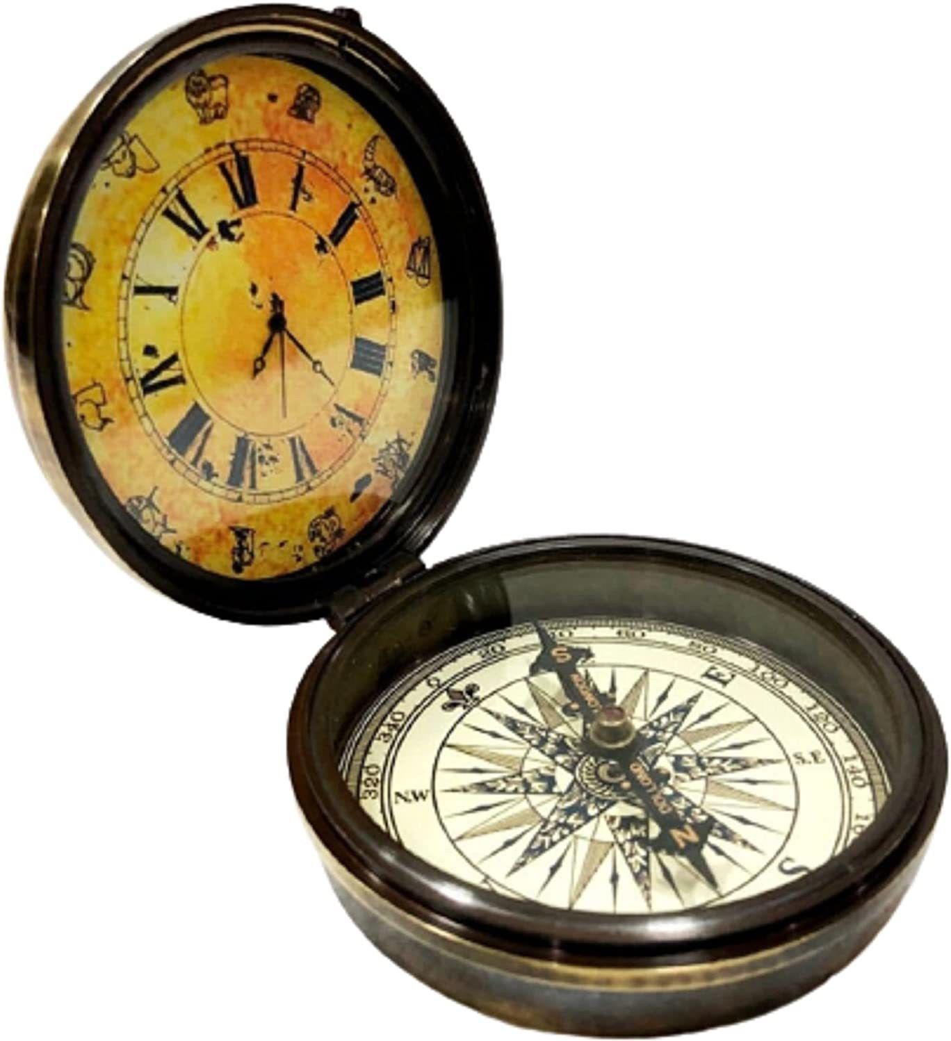 genius einstein enterprises Antique Nautical Compass Pocket Compass Analog Clock Brass Compass-picture-40