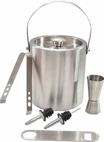 1 L Steel Stainless Steel Ice Bucket with Opener, Ice Tong, peg Measure and 2pcs Pourers Ice Bucket-image-5