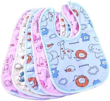 Double Layered Water-proof, Super Soft Cotton bibs, button type (Pack of 5)-image-29