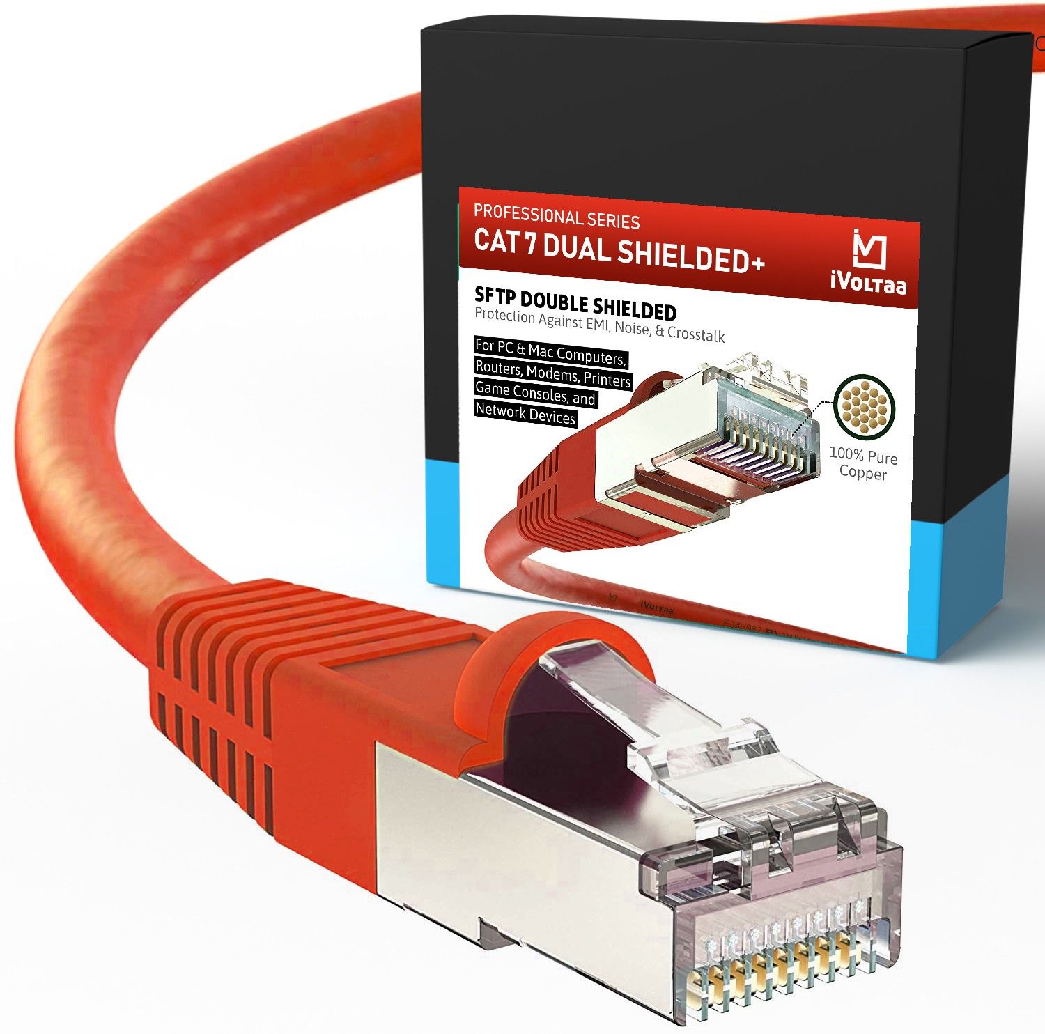 iVoltaa LAN Cable 7.6 m Metal Braided, Mylar Foiled CAT-7 SSTP 10 Gbps Dual Shielded+-image-25