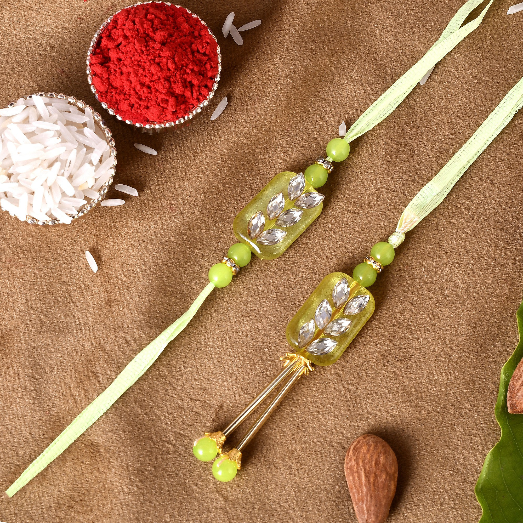 tonkwalas Lumba Lumba Rakhi Set for brother and bhabhi (LUMBA-2) Mauli Thread Lumba, Rakhi, Greeting Card, Chawal Roli PackSet image 1