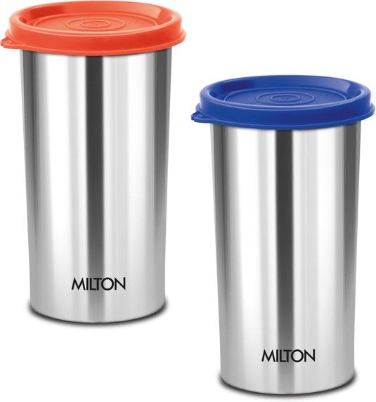 (Pack of 2) Steel Tumbler with Lid Set of 2 Glass Set Water/Juice Glass