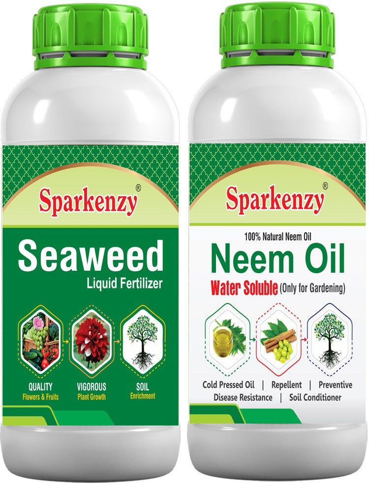 sparkenzy Pure Seaweed Extract + Neem oil Organic and Water Soluble (100ml+100ml) Fertilizer, Potting Mixture-picture-25