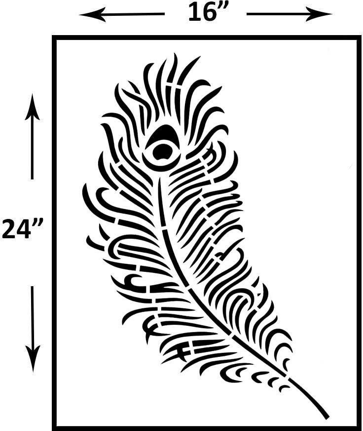 Peacock Feather Wall paint design diy WallArt Size 16X24 ". feather Stencil-image-48