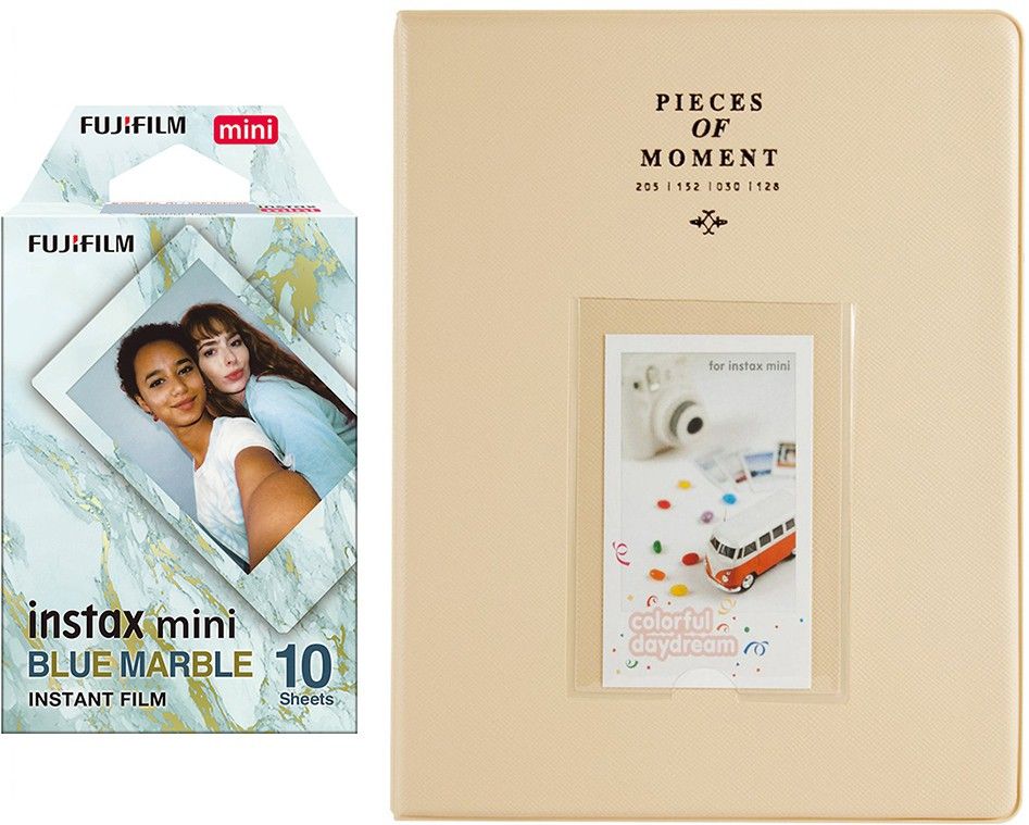 FUJIFILM Mini 10X1 blue marble Instant Film With 128-sheet Beige Album for mini Film Roll