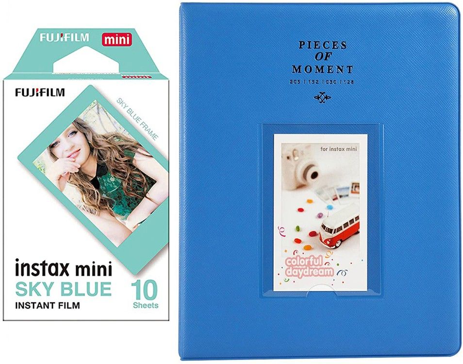 FUJIFILM Mini 10X1 sky blue Instant Film With 128-sheet Cobalt blue Album for mini Film Roll