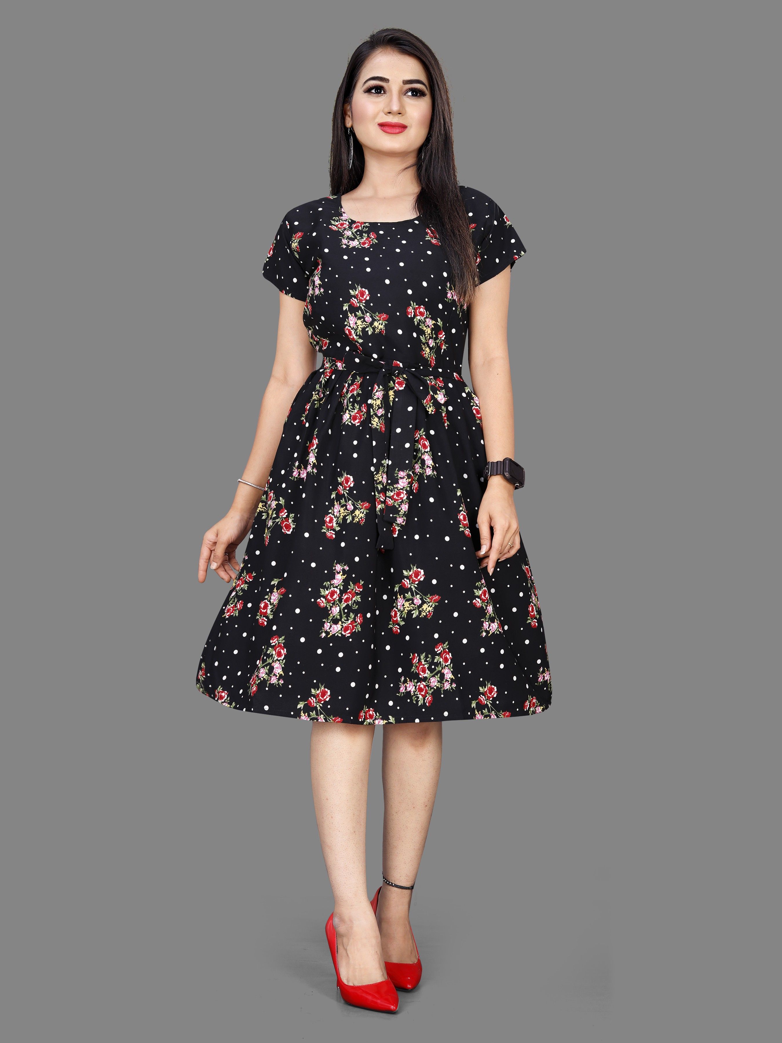 Women Fit and Flare Black Knee Length Dress