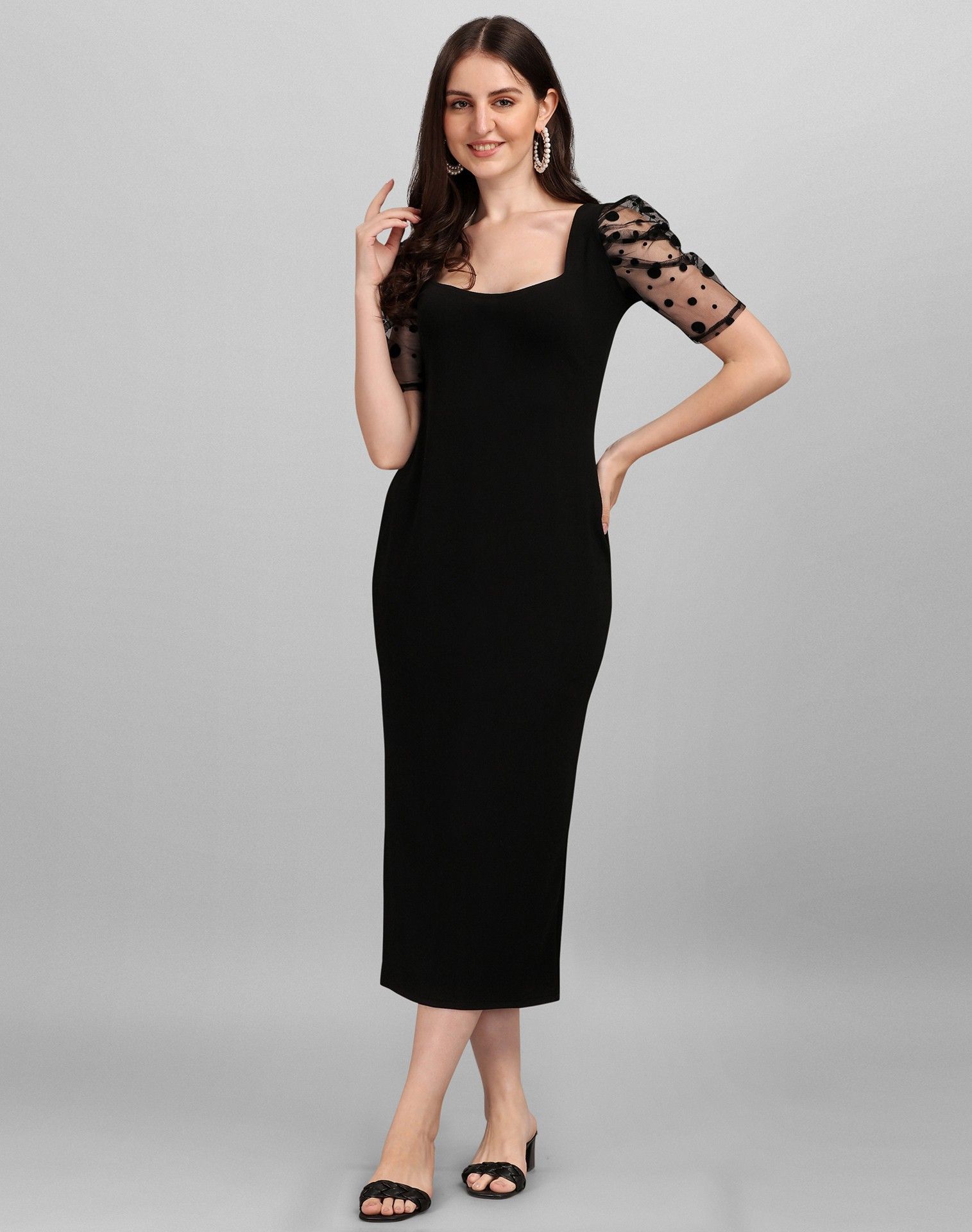 Women Bodycon Black Midi/Calf Length Dress-image-44
