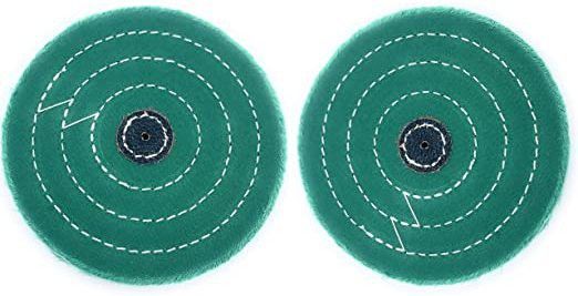 Polishing Green Muslin Cloth Buff 6"x50 Folds 2pcs Stitched Buffing Wheel with Leather Hub to Polish & Buff Gold, Silver & Other Metals for Jewellery Glass Polisher-image-4