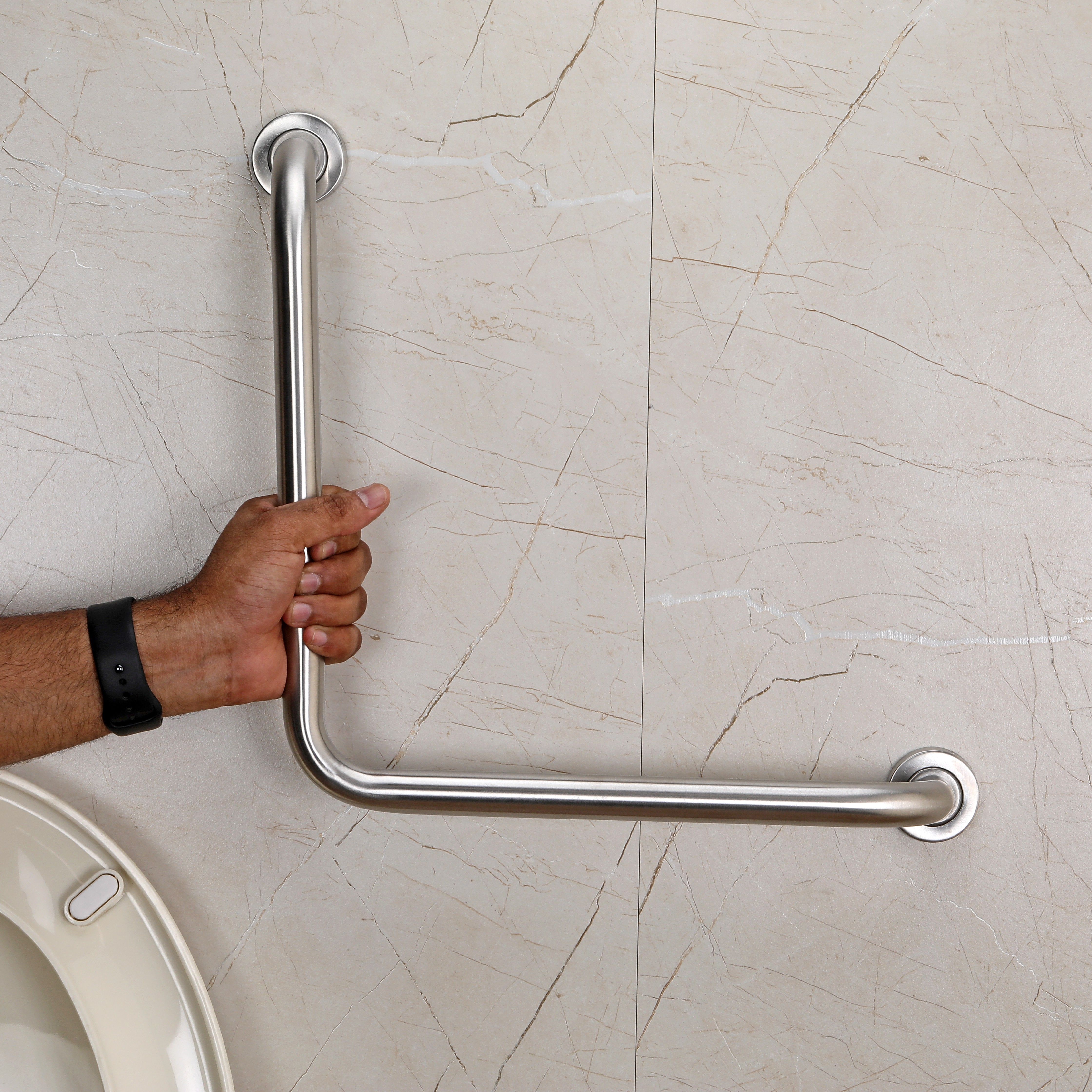 SS L Shape Grab Bar, Safety Hand Support, Balance Handle Bathroom (Pack Of 1) Shower Grab Bar-image-44