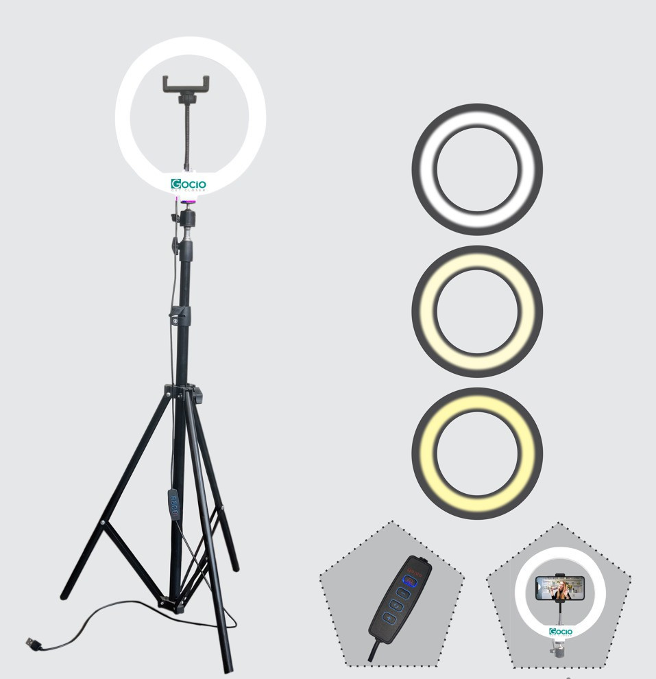 JAMMY ZONES Fine quality Metal tripod stand with dimable ring light 10 drightness level Tripod, Tripod Kit image 1