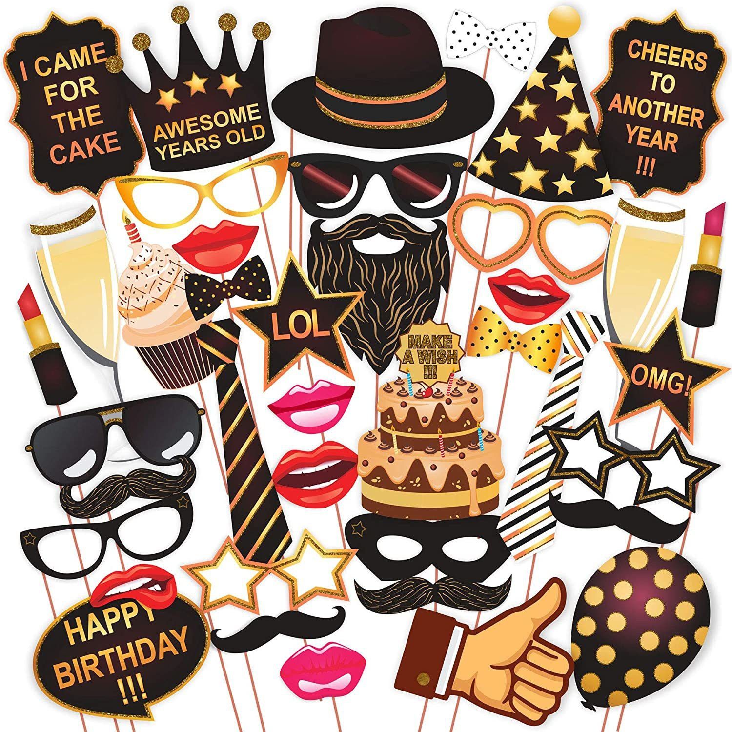 zyozi Birthday Party Props with Various Colours for Birthday Decoration (40 Piece Kit) Photo Booth Board-picture-13