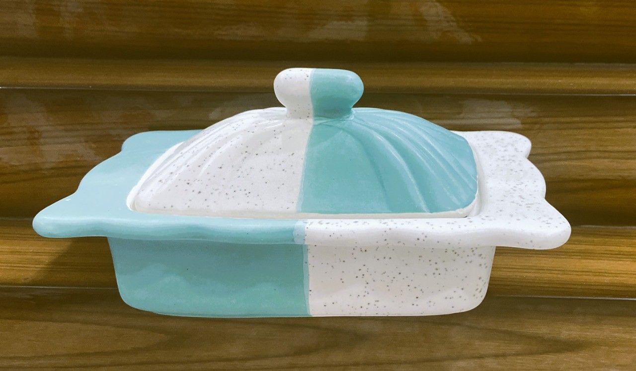 your local store White Aqua Ceramic Rectangle Shape Storage Container Butter Ghee Cheez - 400 ml Butter Dish Serving Set-picture-17