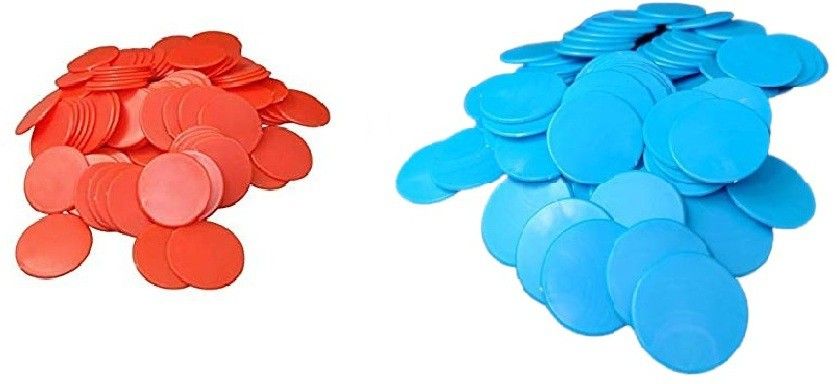 RED & BLUE PLASTIC ROUND PLAIN TOKEN COIN, CHIPS FOR GAMES, STORE, BANK, SCHOOL.-image-0