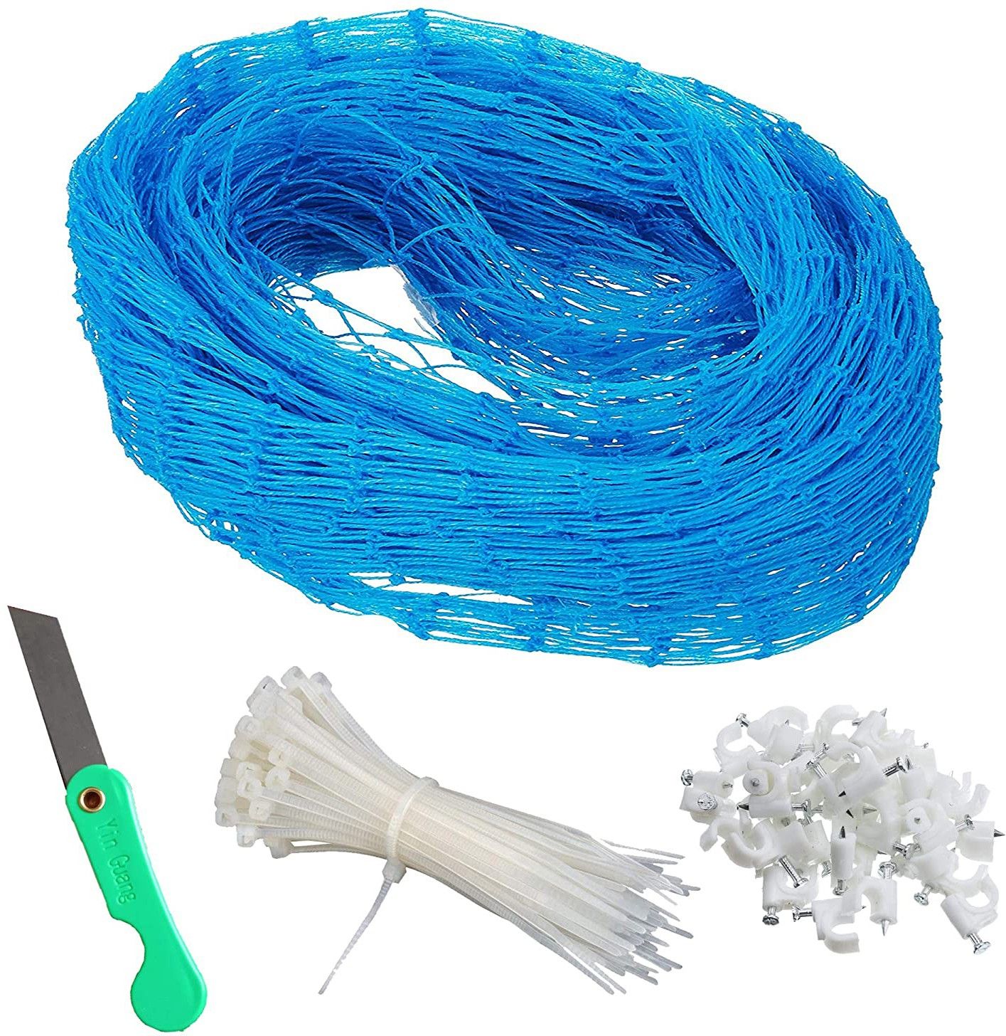 UVStabilizedNylonPigeonNetBirdNetMonkeyNet8X10FeetBlueColor30Tags30Clamps1Blade Camping Net