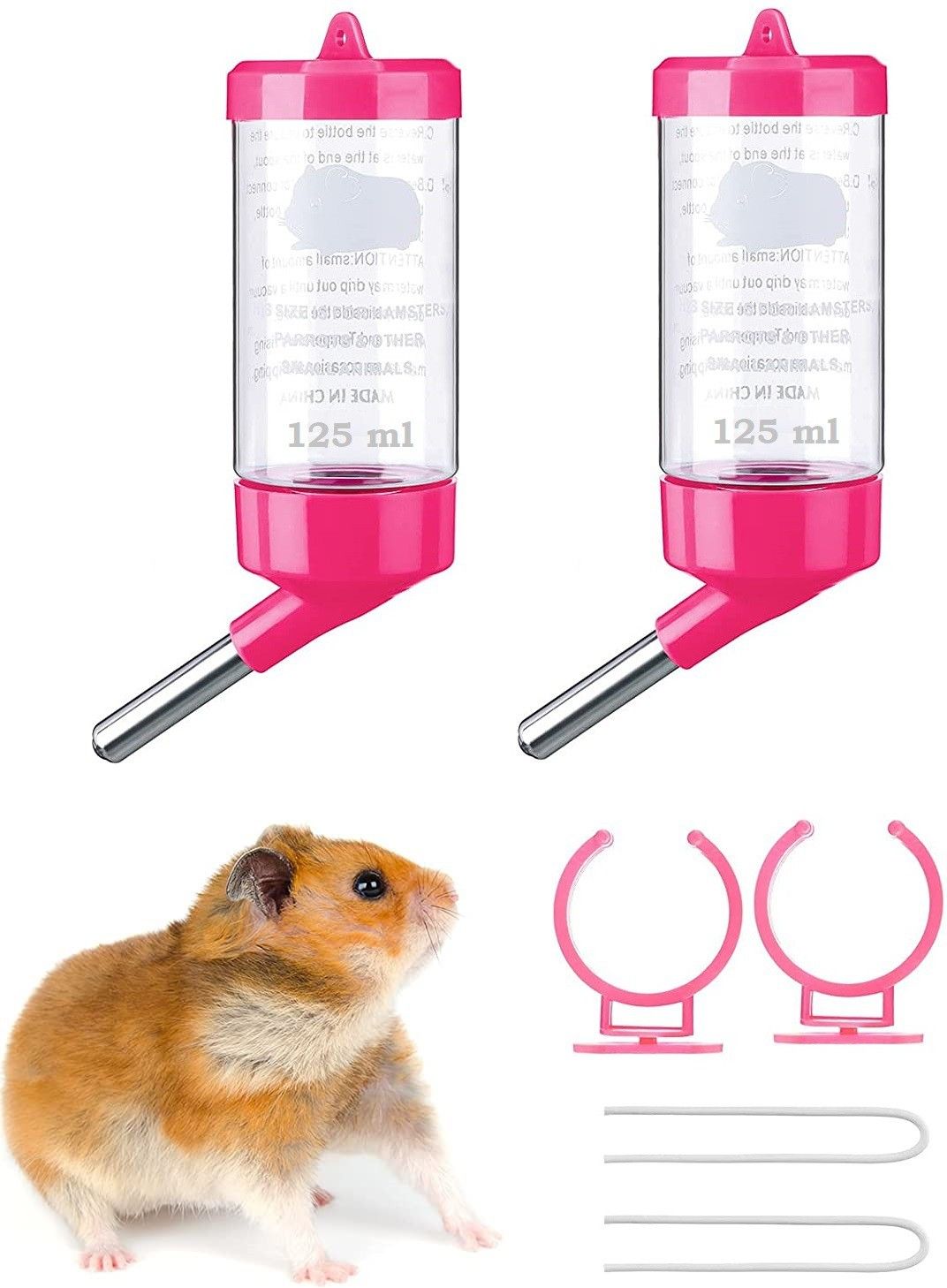 grow basket Plastic Water Bottle for Hamster Rabbit Dog Kitten ferrets guinea 125 ML, Pack 2 Hamster Treat-picture-12