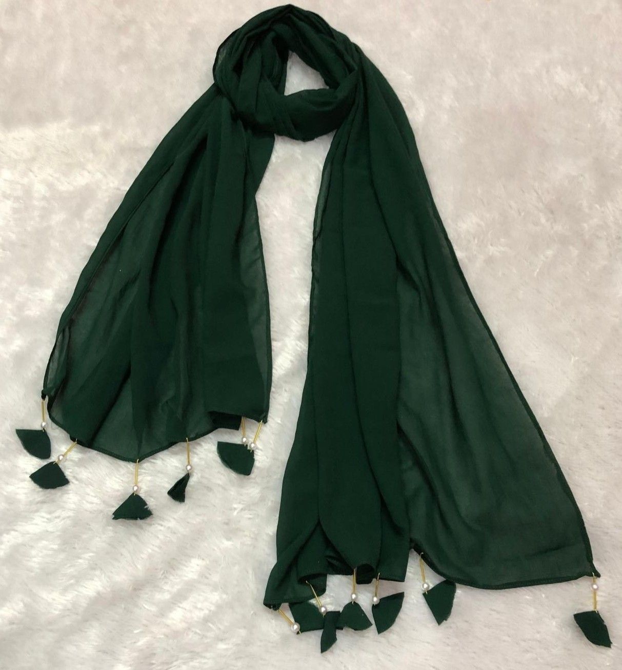 Solid Georgette Women Dark Green Stole-image-36