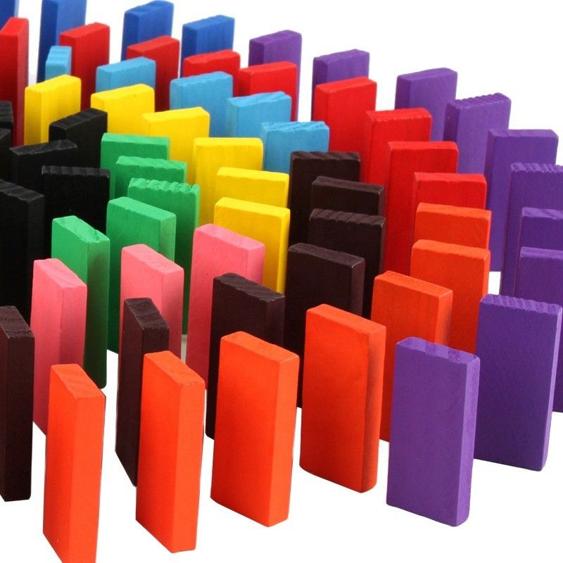 pulsbery Dominoes 100 Piece Set Toy, wooden Block Set-picture-2