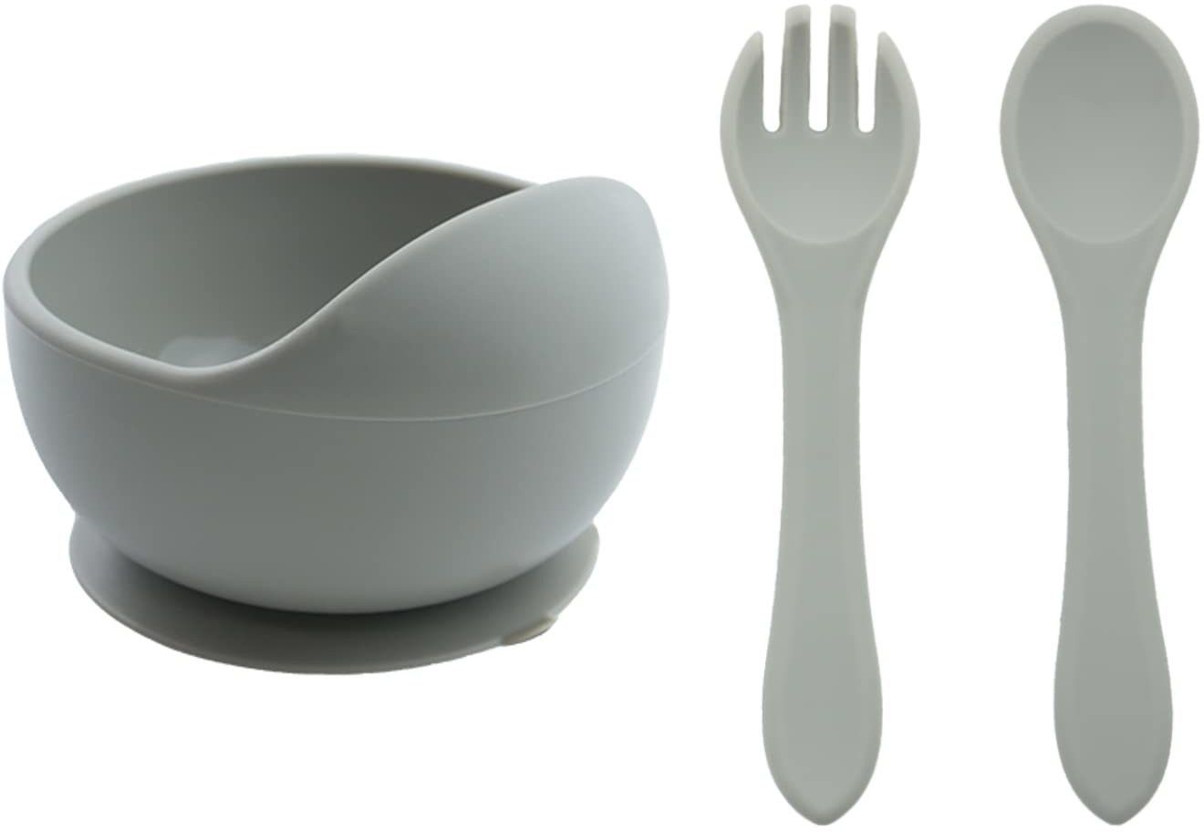 Baby Feeding Bowl , Spoon & Fork Set with Suction Base Made of 100% BPA Free- Silicone-image-36