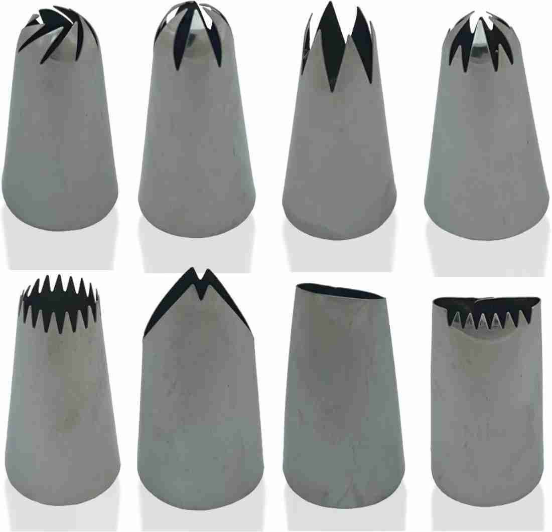 2D 1M 2F 2C Sunflower Rose Basket Grass DIY Cream Rose Flower Piping Nozzles Stainless Steel Cupcake Pastry Tips Nozzle Bakery Cake Decoration Tool Set (Pack of 8) Stainless Steel Multi-opening Icing Nozzle