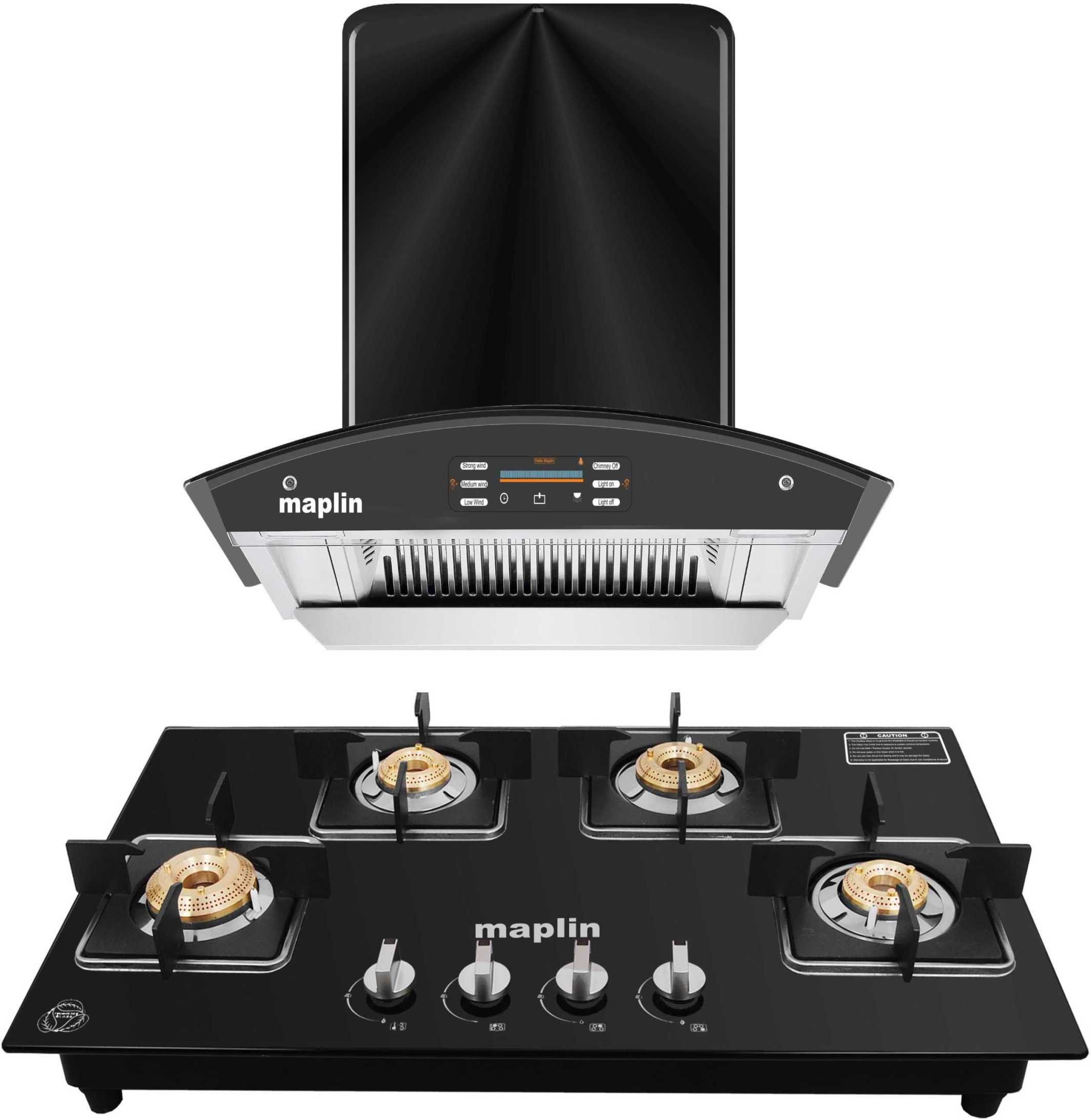 Combo of Gas Cooktop model GH04 & Voice Chimney SS60 (60 cm) Auto Clean Wall Mounted Black 1400 CMH Chimney-image-2