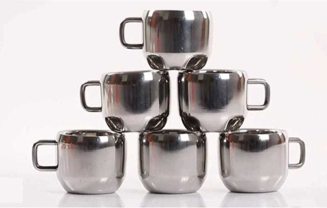 vikas metal Pack of 6 Stainless Steel Double Wall Stainless Steel Tea & Coffee Cups-picture-10