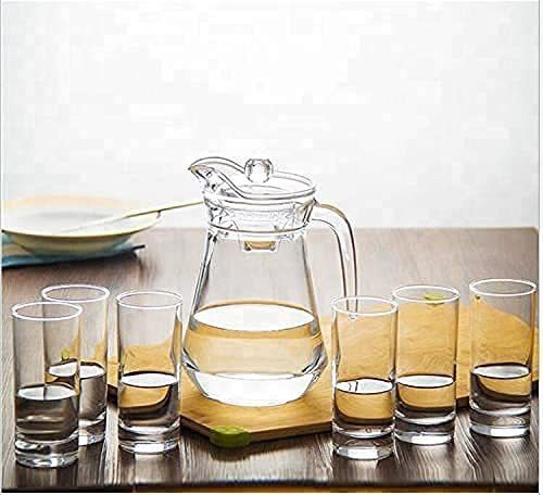 Premium Water and Juice Glass Set of 7 and (1 Water Jug 1.3 Liter and 6 Glass Jug Glass Set