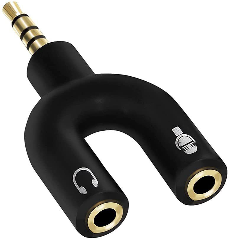 sounce Black Audio Jack Headphones with mic,3.5mm Splitter 1Male 2Female (U-Shape) Phone Converter