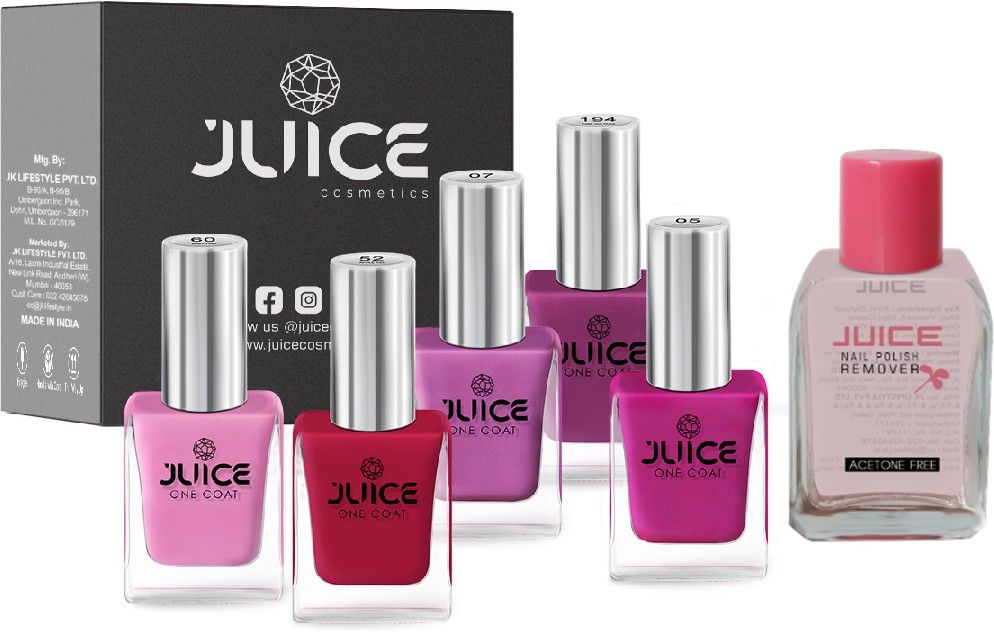 | 5 NAIL POLISH COMBO 30 (PINK VOLTAGE-194/BABY PINK-60/APPLE RED-52/BLOSSOM PINK-07/ROSE BONBON-05) & 1 NAIL POLISH REMOVER