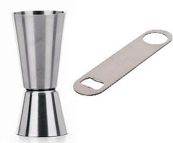Dynore set of 2 Stainless steel bottle opener with tall peg measure 30/60 2 - Piece Bar Set-picture-17